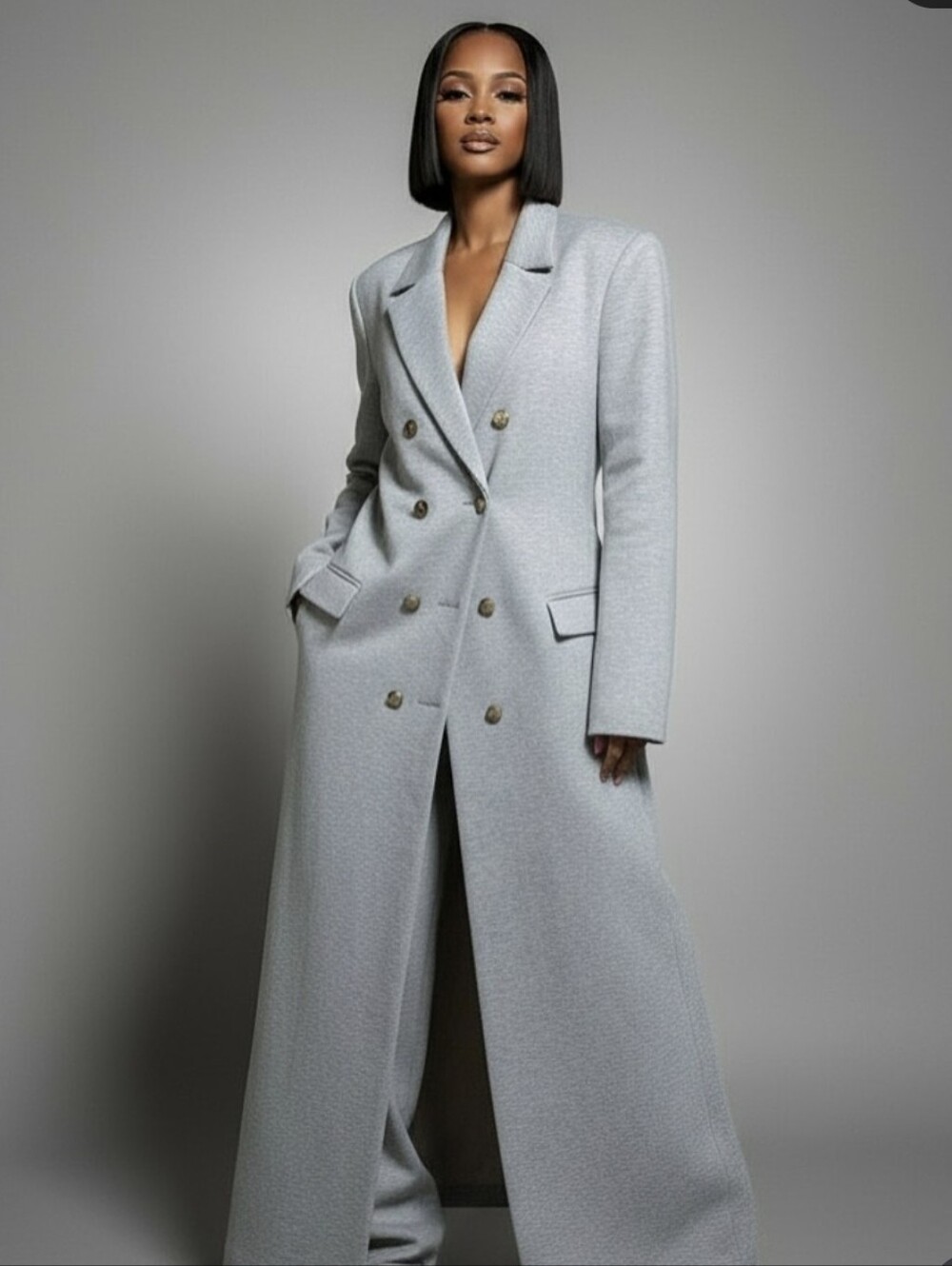 NWT Long Double-Breasted Light Gray Women's Coat *Small Callout* - Tall Ladies